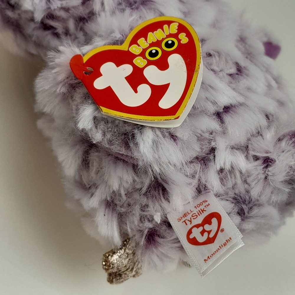 TY Beanie Boos Moonlight the Purple Owl 6 Inch Glitter Eyes Plush Toy - Picture 9 of 10